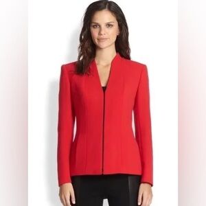 Lafayette 148 New York Red Tara Seamed Scuba Zip Front 100% Virgin Wool Blazer